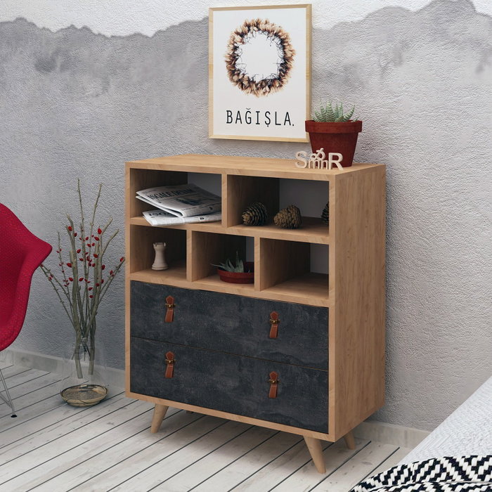 Hanah Home Marco Cómoda en Roble y Gris Oscuro
